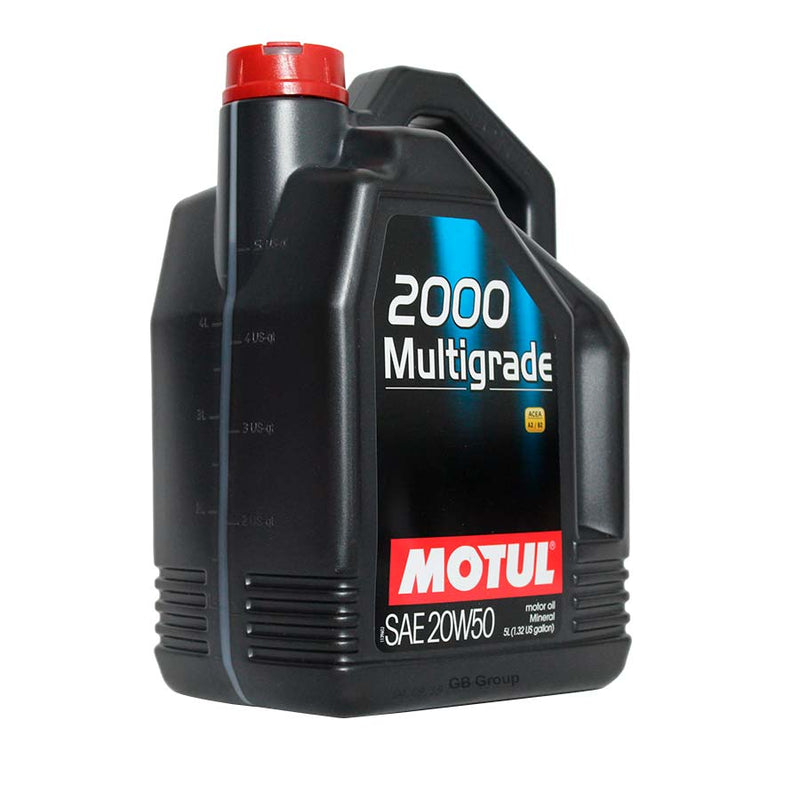 Motul 2000 Multigrade SAE 20W50 SL ACEA A2/B2 lubricante mineral garrafa de 5 litros 100311.