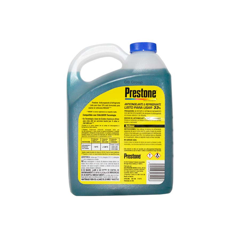 Prestone Anticongelante-Refrigerante azul listo para usar 33% galón 3.78 litros. AF9033M1.