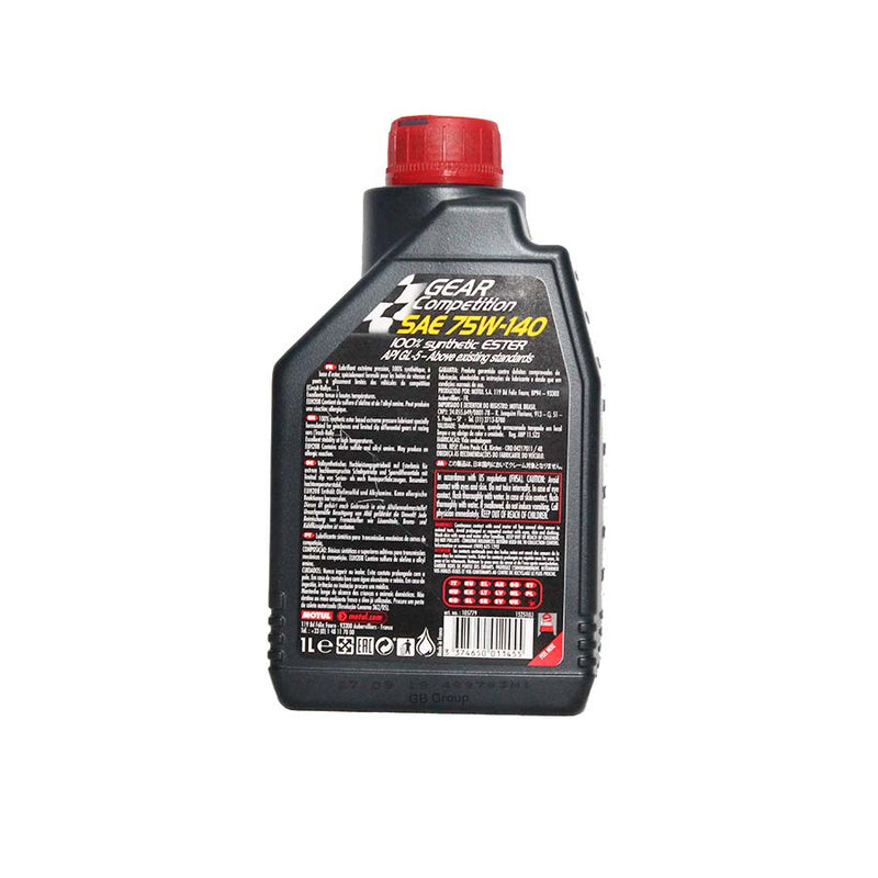 Motul Gear Compétition SAE 75W140 lubricante para engranes 100% sintético tecnología Ester botella de 1 litro 105779.