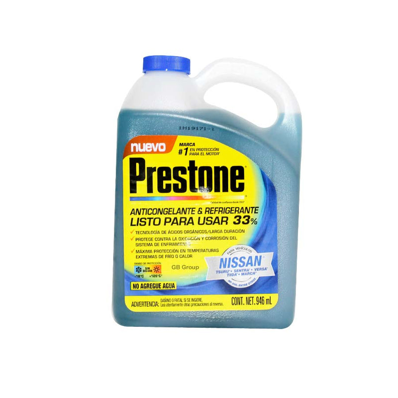 Prestone Anticongelante-Refrigerante azul listo para usar 33% botella de 946 ml. AF9033ML1.